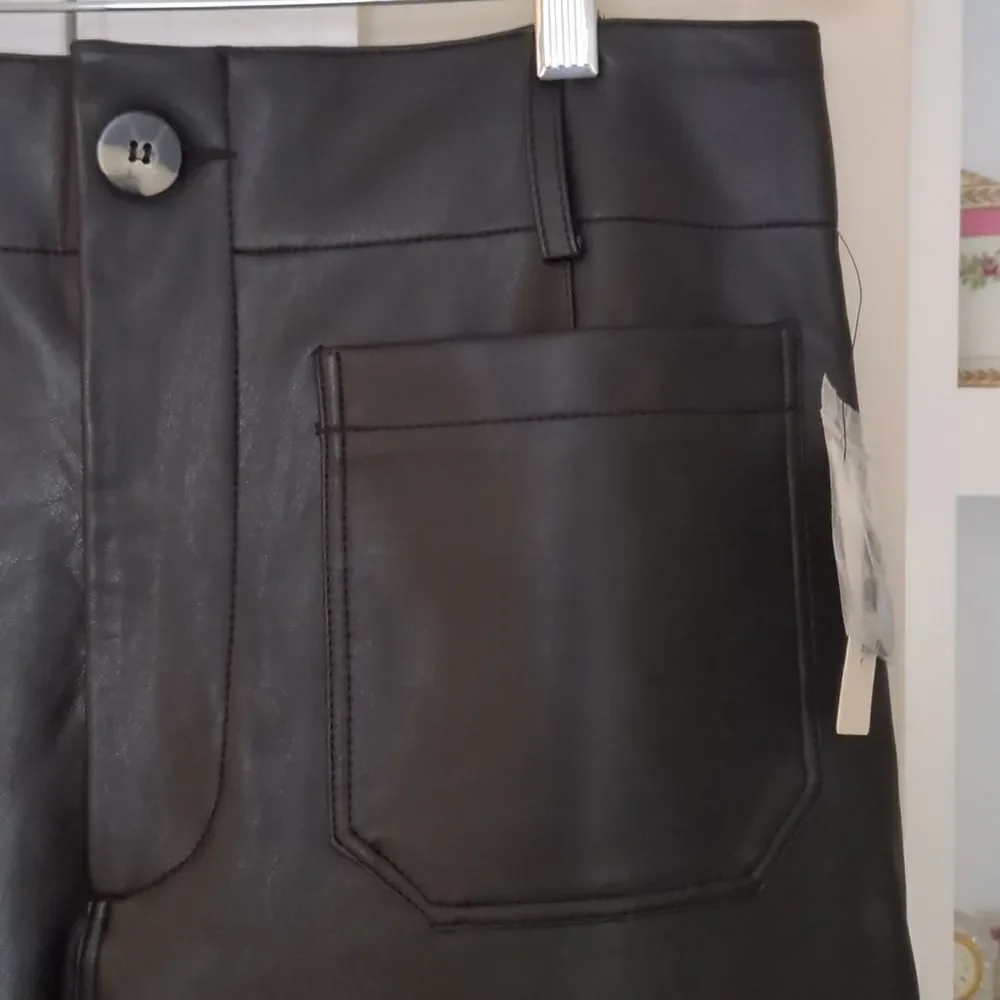 Anthropologie Maeve the Colette Cropped Wide-Leg Faux Leather Pants Black Sz 31